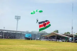 Kenyans celebrating Madaraka Day with flags and parades
