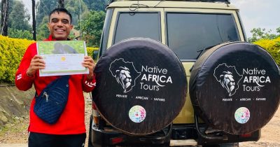 Tourist on Nkuringo gorilla trekking from Kigali in Bwindi Forest