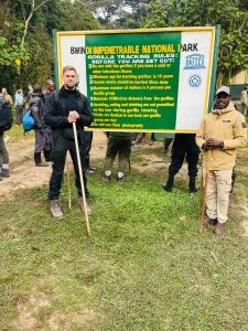 Tourists on a gorilla tracking safari in Uganda