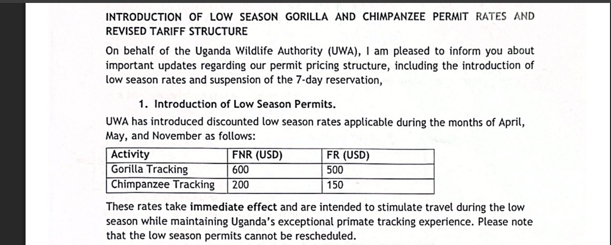 Low-Season Discounted Gorilla Permits Uganda