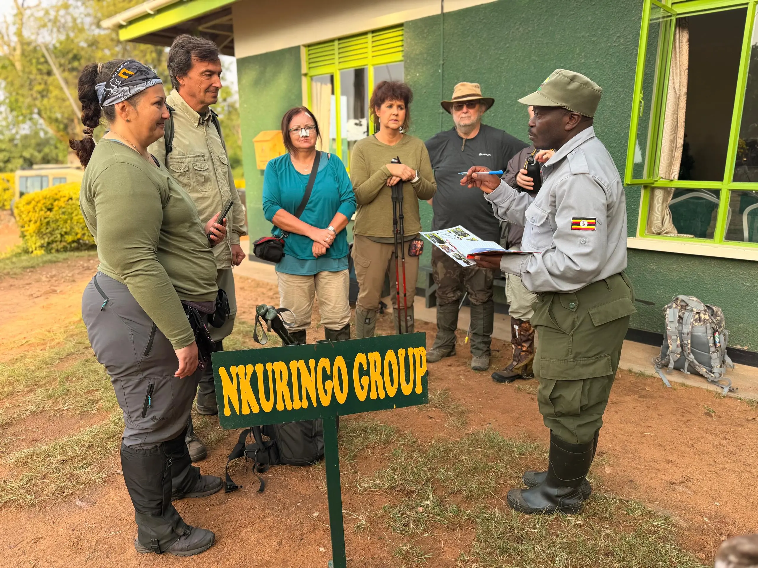 Gorilla trekking tours to Nkuringo visitors tracking gorillas in Bwindi