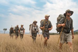 Native Africa Tours Guests on a Walking Tour in the plains of Akagera park in Rwanda.